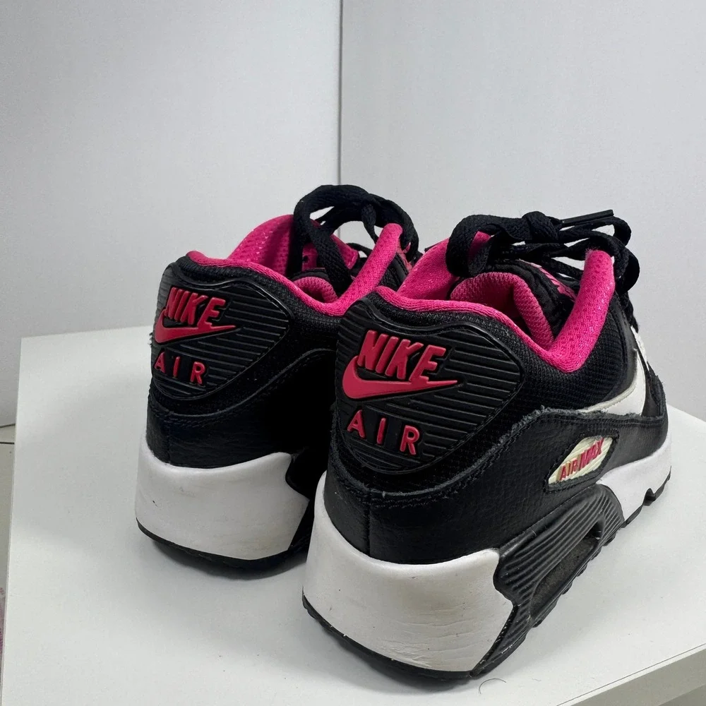 Nike Air Max 90 Mesh Kids 4Y Black White Vivid Pink Running Shoes 724824-003